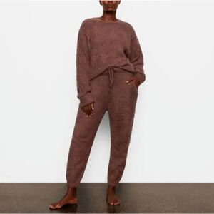Skims NWT Boucle Teddy Cozy Knit Joggers Brown Fleece Sherpa Drawstring 2X-3X